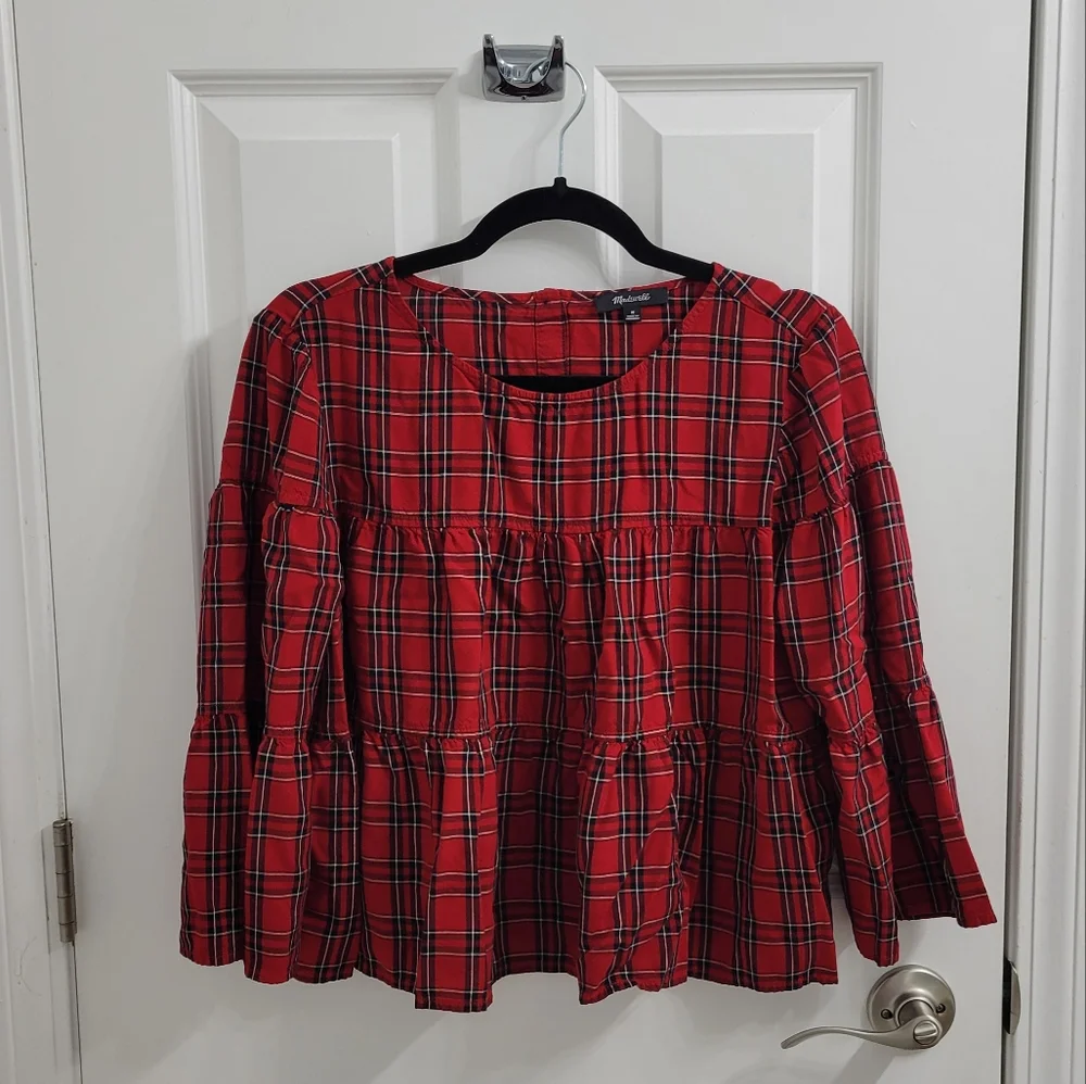 Madewell Plaid Babydoll Blouse - Picture 2 of 7